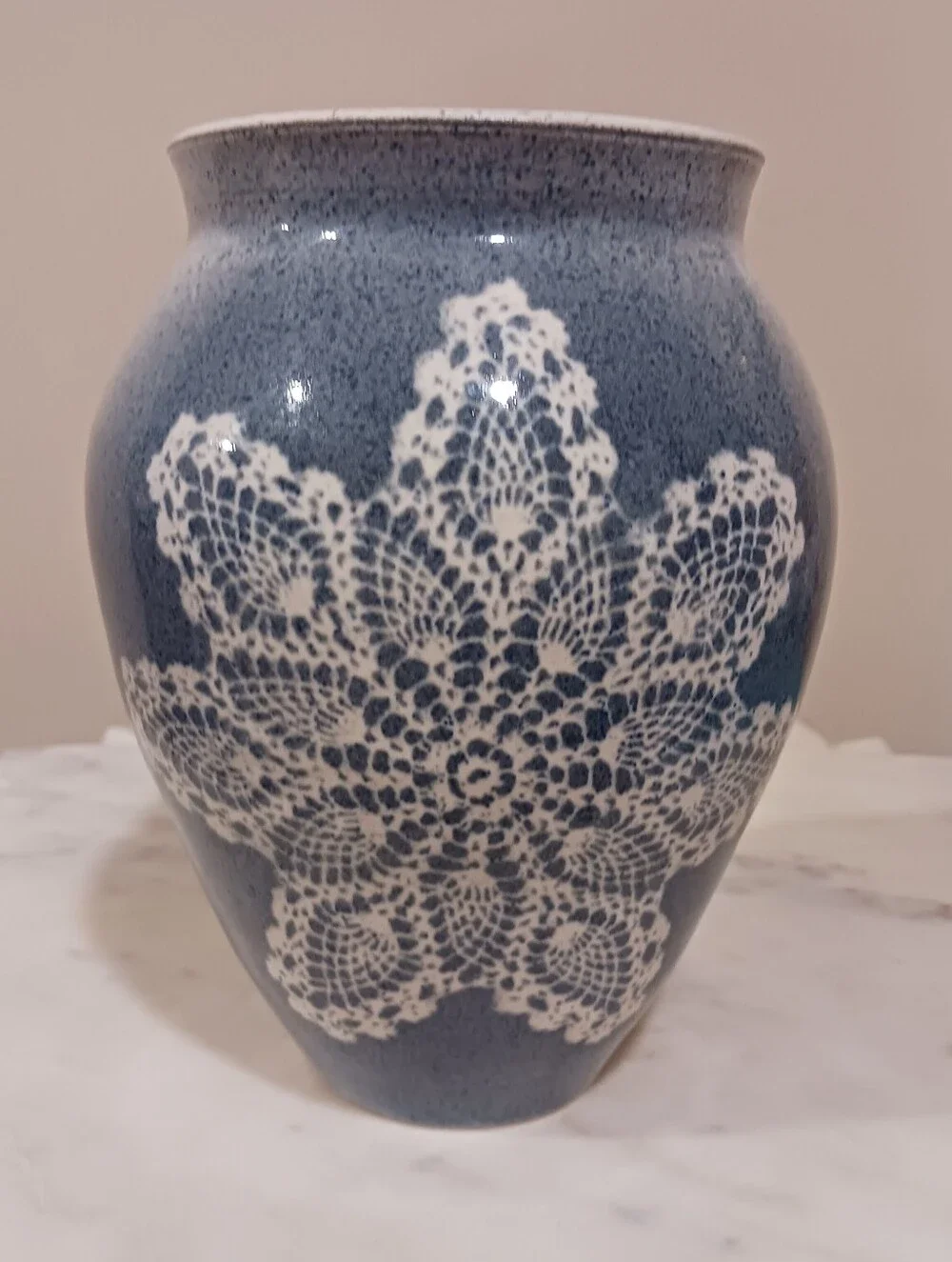 Lace Doily Studio Art Pottery Steve Williams Speckled Country Blue